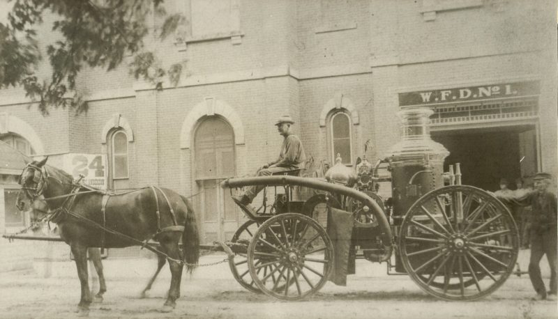 The Clinton Chief, steam powered fire engine, in 1905 Horses were King and Queenie
