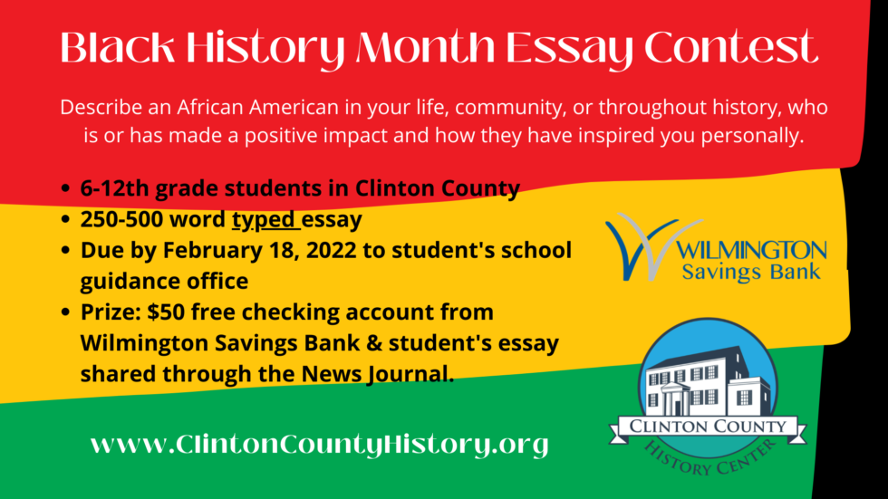 Black History Month Essay Contest; 612 Graders Clinton County