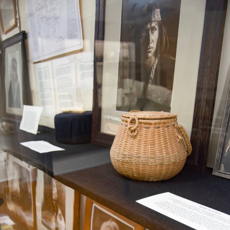 Historical artifacts behind glass