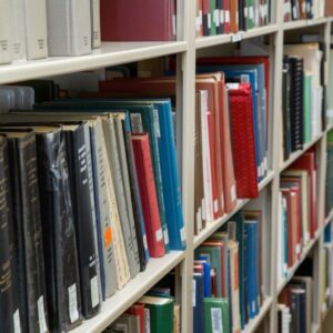 Library shelves filled with books
