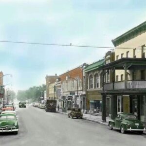Vintage street scene with classic cars