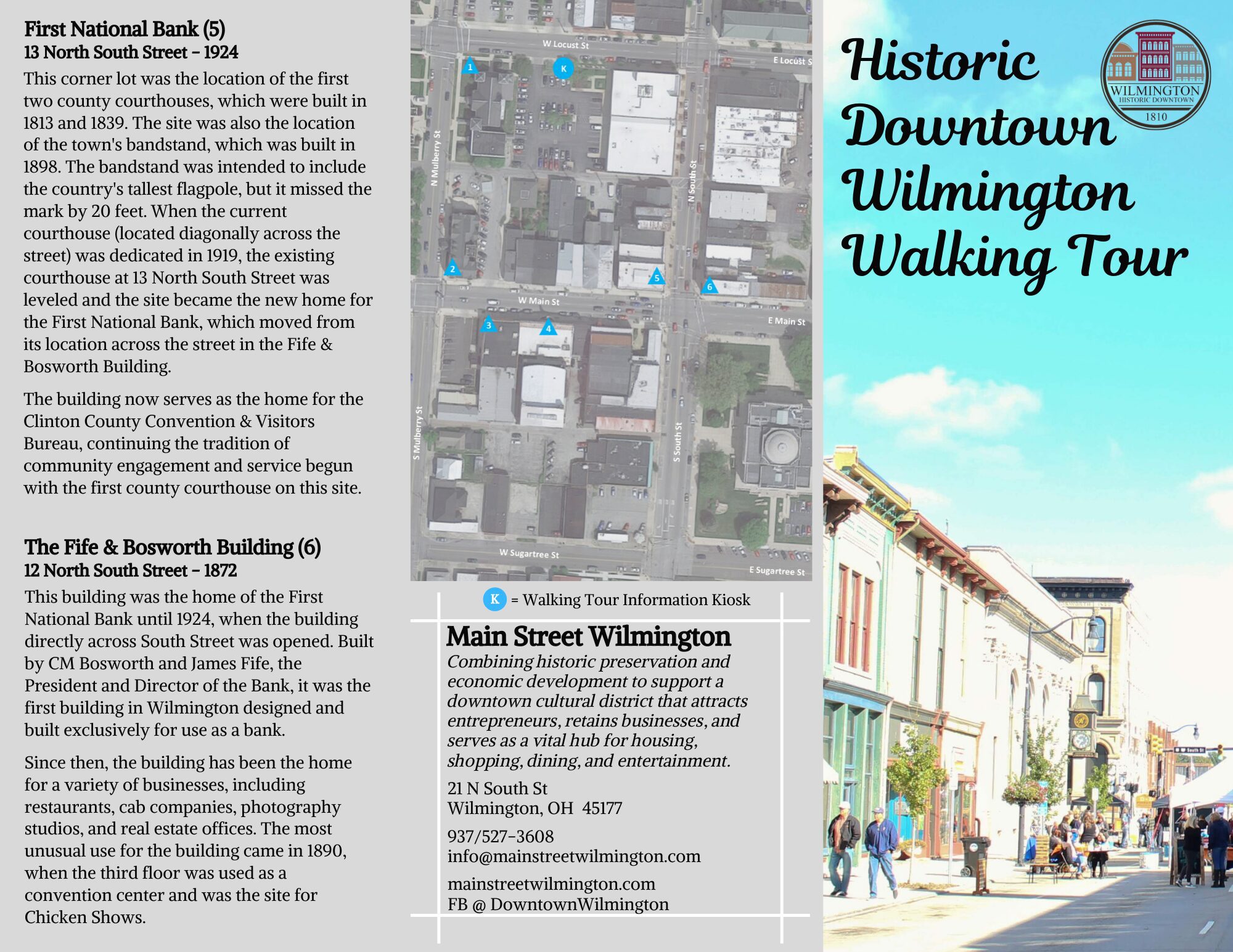 Historic Downtown Wilmington Walking Tour brochure with map and highlights.