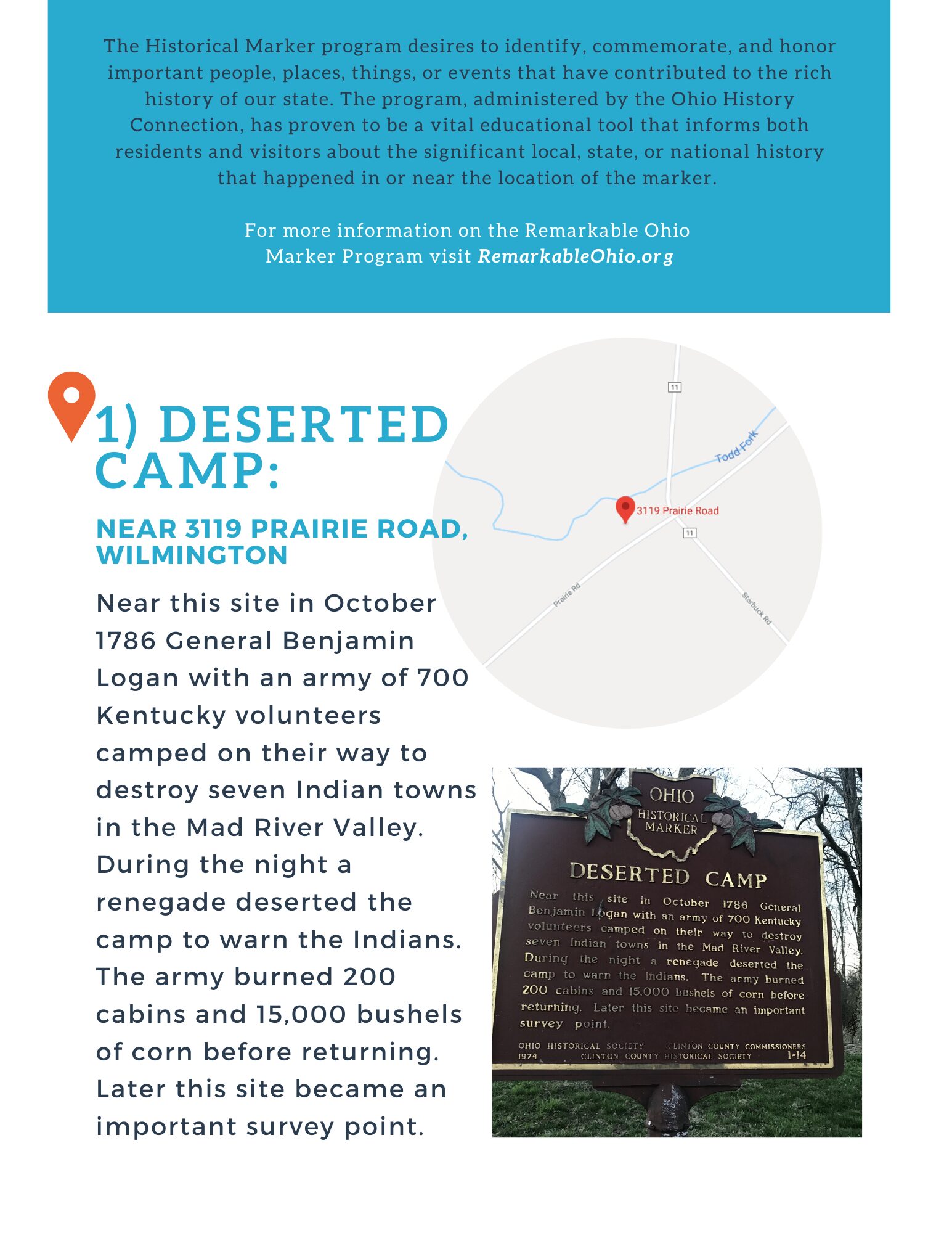 Map showing the location of Deserted Camp near 119th Prairie Road, Williamsport.