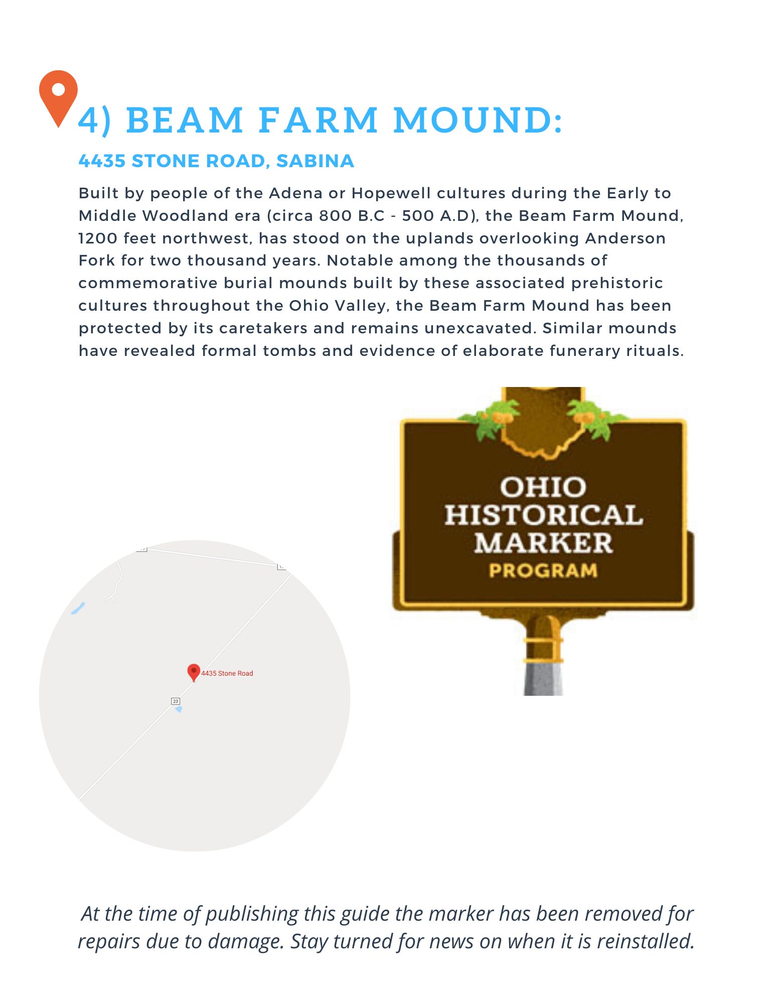 Sign marking a Native American mound at Blain Farm in Ohio.