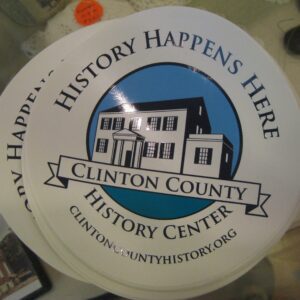 A round button promoting the Clinton County History Center.