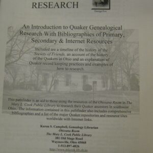 Title page of a research paper on Quaker genealogical records of primary Pennsylvania settlers.