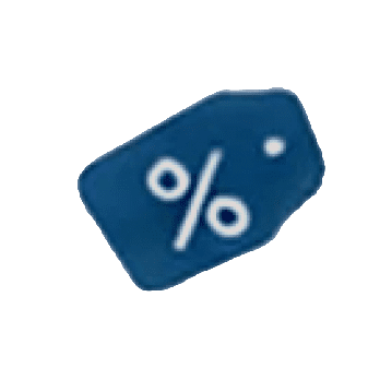 Blue price tag with a white percentage symbol.